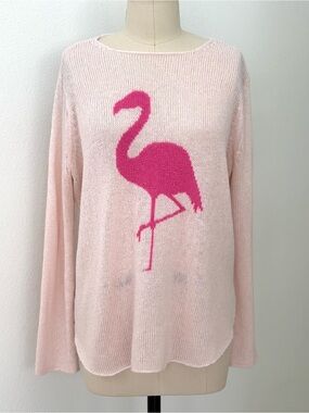 Wooden Ships Pink Flamingo Graphic Sweater Soft Lightweight Relaxed-Fit M/L